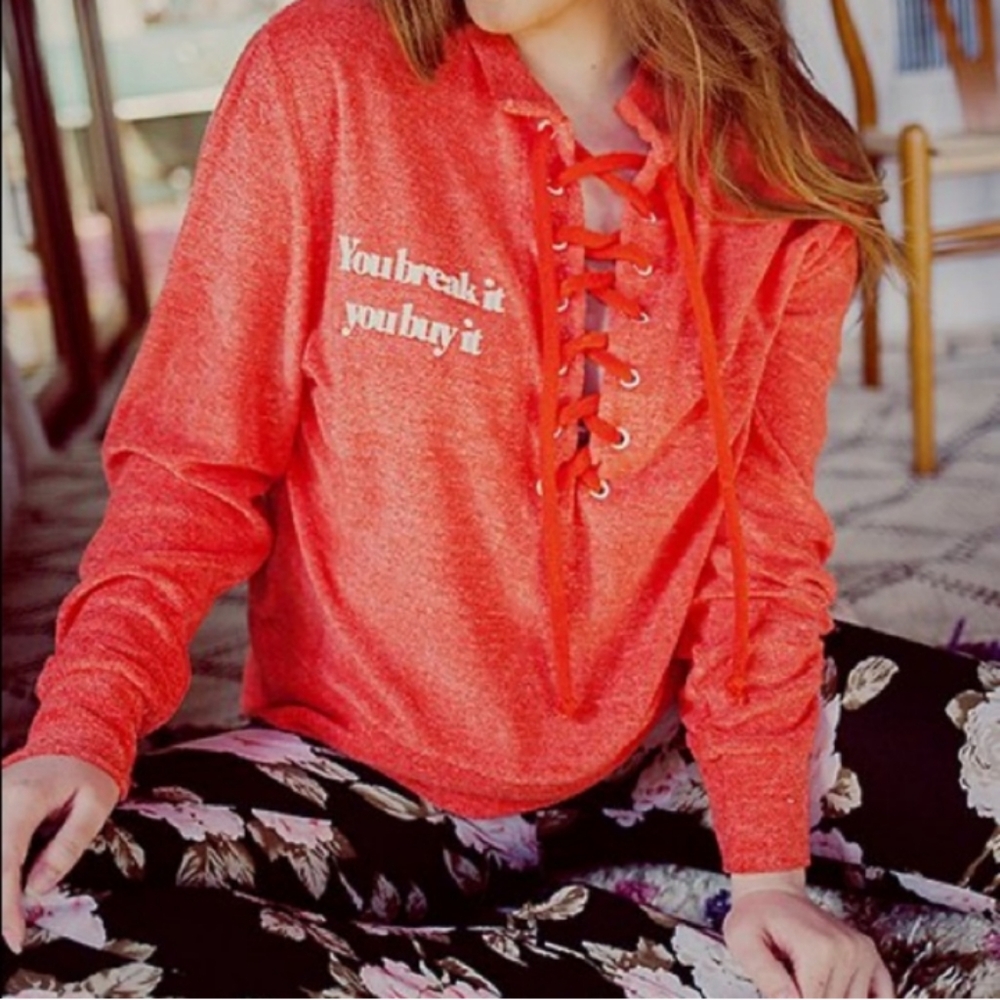 NWT REVOLVE Daydream Nation You Break It You Buy It Terry Pullover In Red